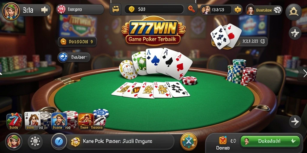 Tampilan gameplay seru di 777WIN dengan suasana poker yang mendebarkan.
