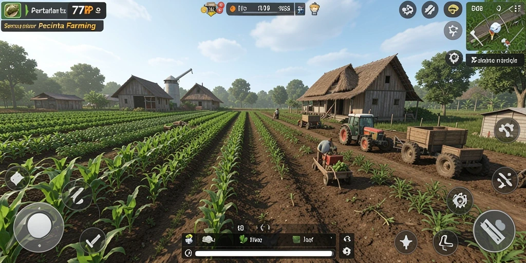 Screenshot gameplay 77RP menunjukkan pengalaman bertani yang seru dan interaktif.