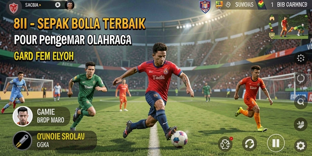 Tangkapan layar permainan 8II dengan tindakan sepak bola yang mendebarkan.