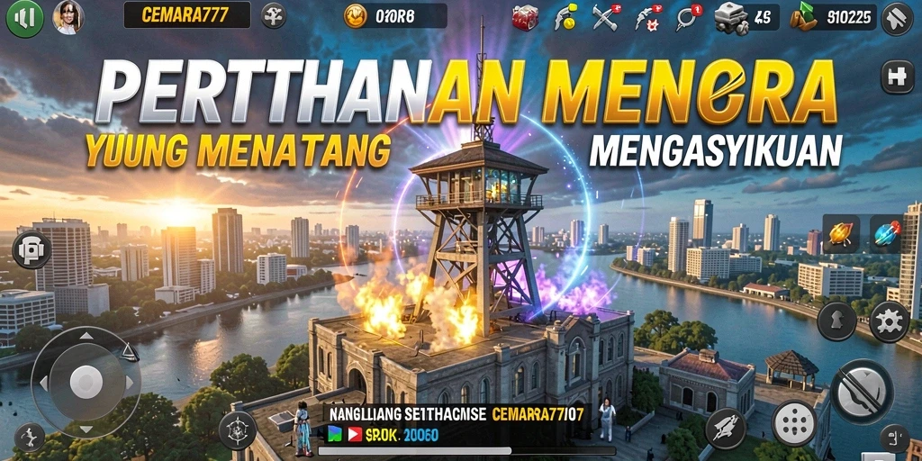 Tampilan gameplay CEMARA777 dalam pertahanan menara yang intens.