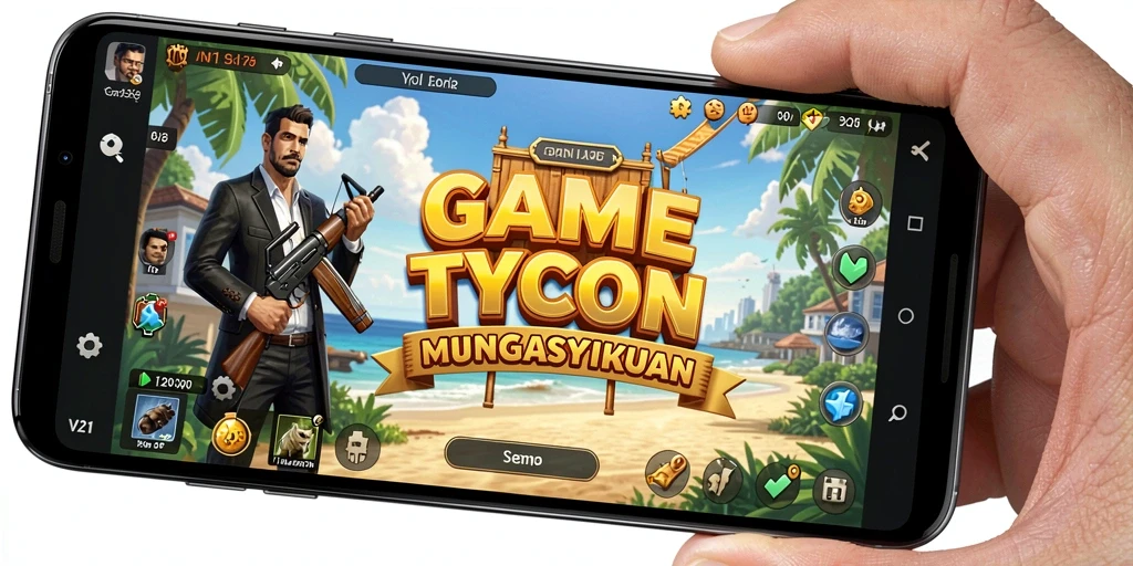 Screenshot utama V21 menampilkan gameplay Tycoon yang seru.